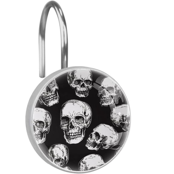 Dead Human Skulls Shower Curtain Hooks Round Crystal Glass, Set of 12 Shower Curtain Rings - Shower Hooks for Curtain Shower Rings