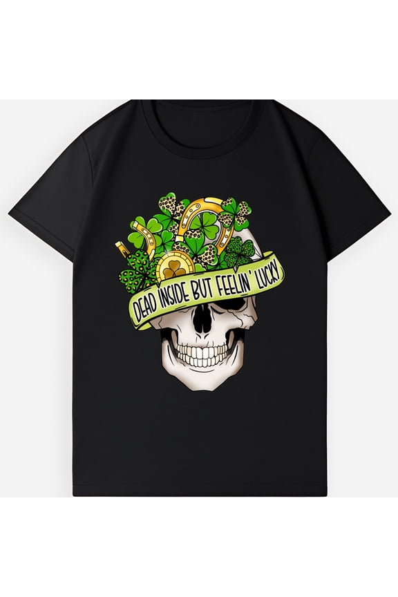 Dead Inside But Feelin' Lucky Graphic Tee | Skull Shamrock Unisex T-Shirt
