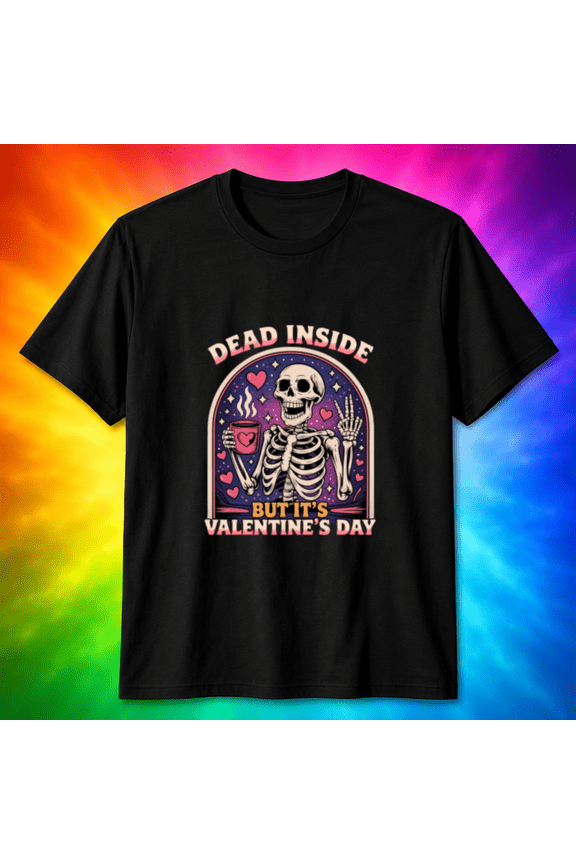 Dead Inside But It's Valentine's Day Skeleton Coffee Lover T-shirt, for men & women, S-5XL