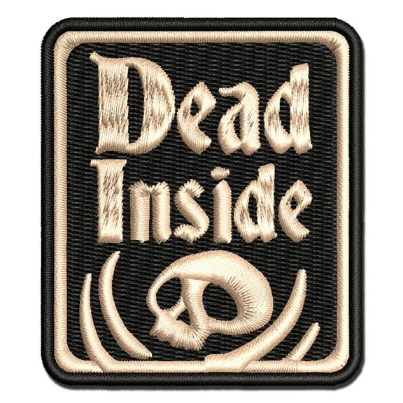 Dead Inside Goth Skeleton Macabre Applique Multi-Color Embroidered Iron-On Patch - 2.0 Inch Mini