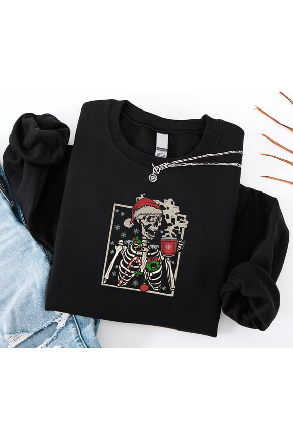 Dead Inside Skeleton Christmas Embroidered Sweatshirt, Spooky Gothic Ugly Xmas Sweater, Dead Inside Skeleton Christmas,Merry Christmas Shirt