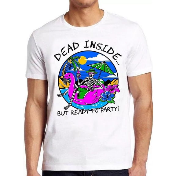 Dead Inside Skeleton Drinking Funny Meme Gift Tee T Shirt M722