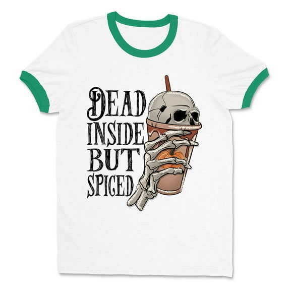 Dead Inside but Spiced Ringer Tee Shirt Unisex Medium White/Kelly Green