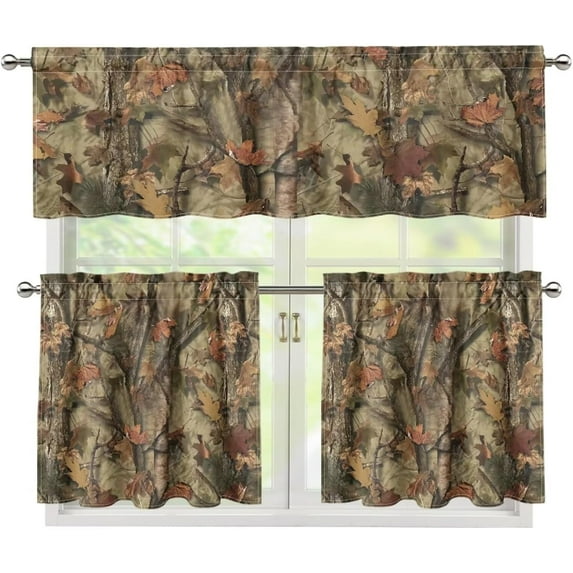 Dead Leaves Curtains for Living Room 36 Inch Window Curtains Rod Pocket Curtains for Kitchen Bedroom, 3 Panels