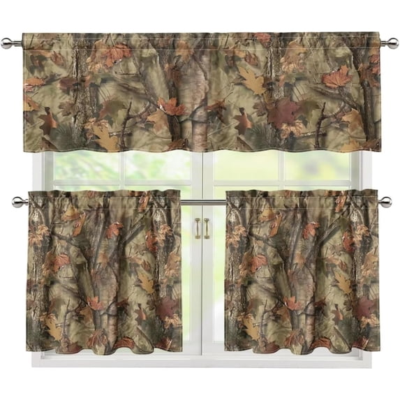 Dead Leaves Curtains for Living Room Window Curtains Rod Pocket Curtains for Kitchen Bedroom, 3 Panels