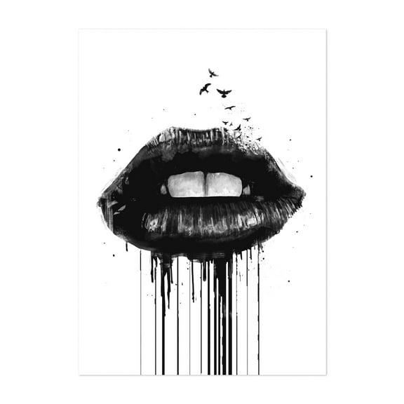 Dead Love - Painting Black and White Surrealism Modern Art Abstract Minimalist Gothic Pop Art Unframed Wall Art Print 40 x 60 inches