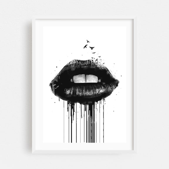 Dead Love - Painting Black and White Surrealism Modern Art Abstract Minimalist Gothic Pop Art White Framed Wall Art Print 5 x 7 inches