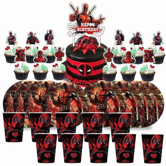 Dead Pool Deadpool Birthday Cups Party Supplies Plates Fans Decorations Cake Topper Decor