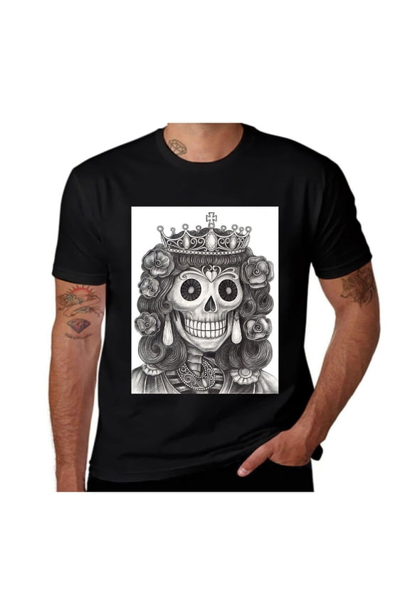 Dead Queen Folk Flowers-Queen-White-Black- Casual Streetwea Everyday Tshirt Comfortable Wear tee shirt