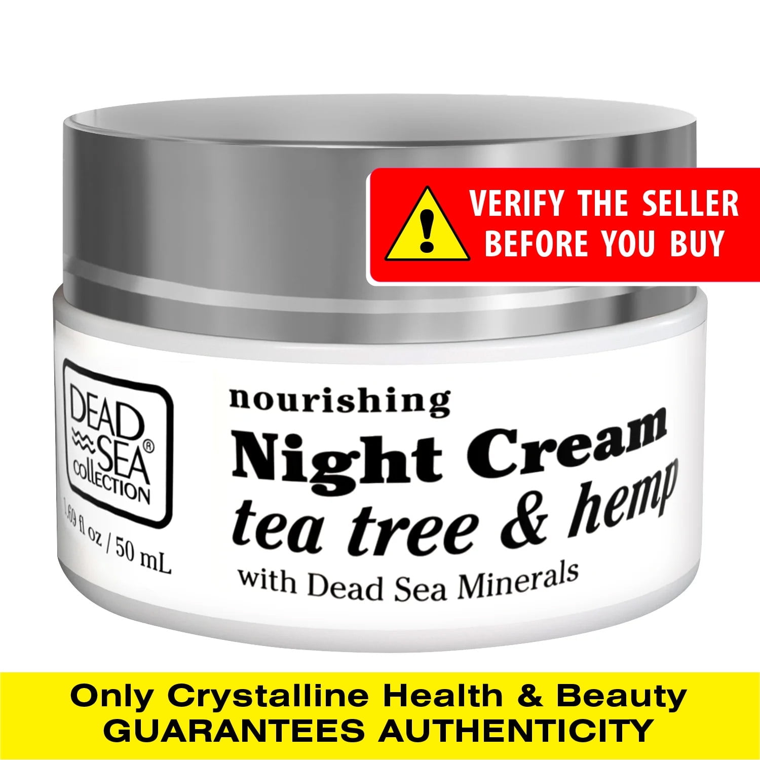 Dead Sea Collection Anti-Wrinkle Night Cream for Face with Hemp & Tea Tree - Anti Aging - Skin Care with Sea Minerals - Nourishing, Moisturizer, Hydrating and Smoothing Face Cream (1.69 fl.oz)