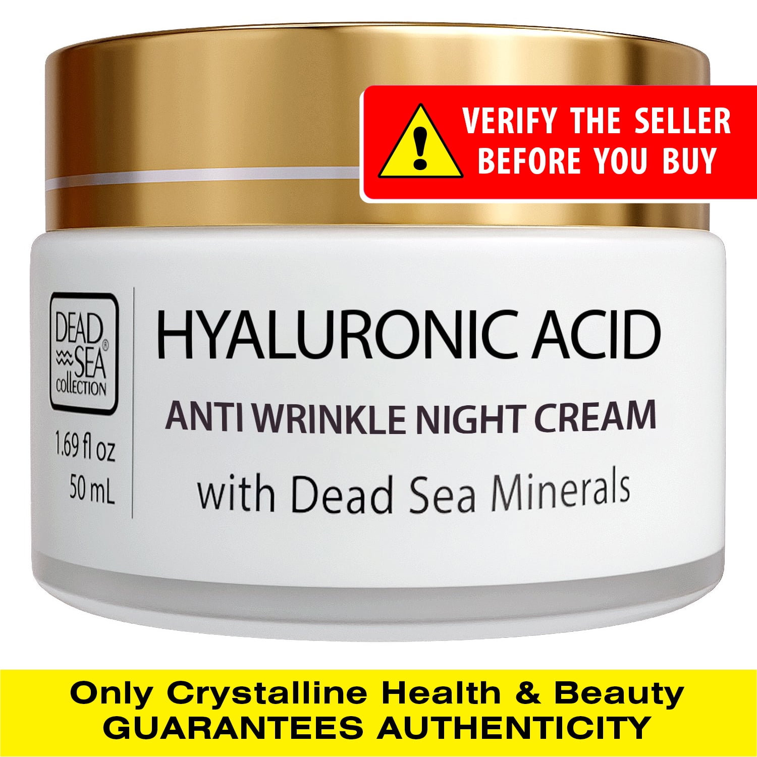 Dead Sea Collection Anti-Wrinkle Night Cream for Face with Hyaluronic Acid and Sea Minerals - Anti Aging, Nourishing and Moisturizer Face Cream (1.69 fl.oz)