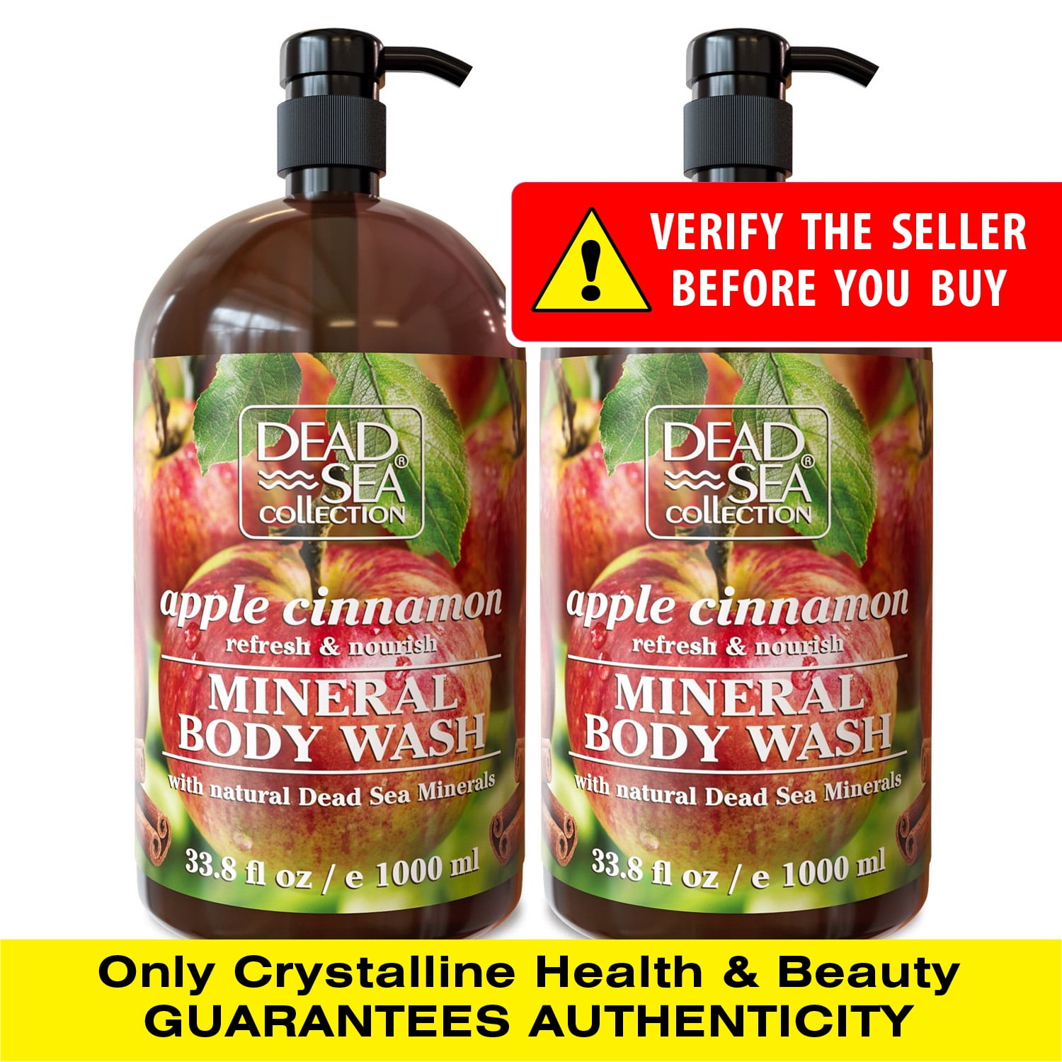 Dead Sea Collection Apple Cinnamon Lime Body Wash for Women and Men - with Natural Sea Minerals - Cleanses and Moisturizes Skin - Pack of 2 (67.6 fl. oz)
