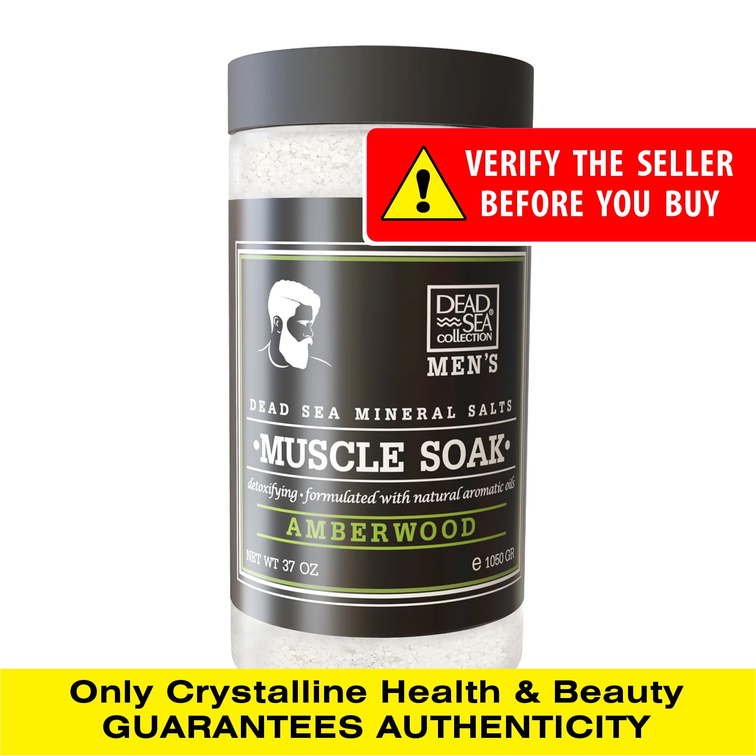 Dead Sea Collection Bath Salts for Men - Muscle Recovery Bath Soak - Amberwood Mens Natural Dead Sea Salt for Soothing, Healing and Relaxing - 34.2 oz