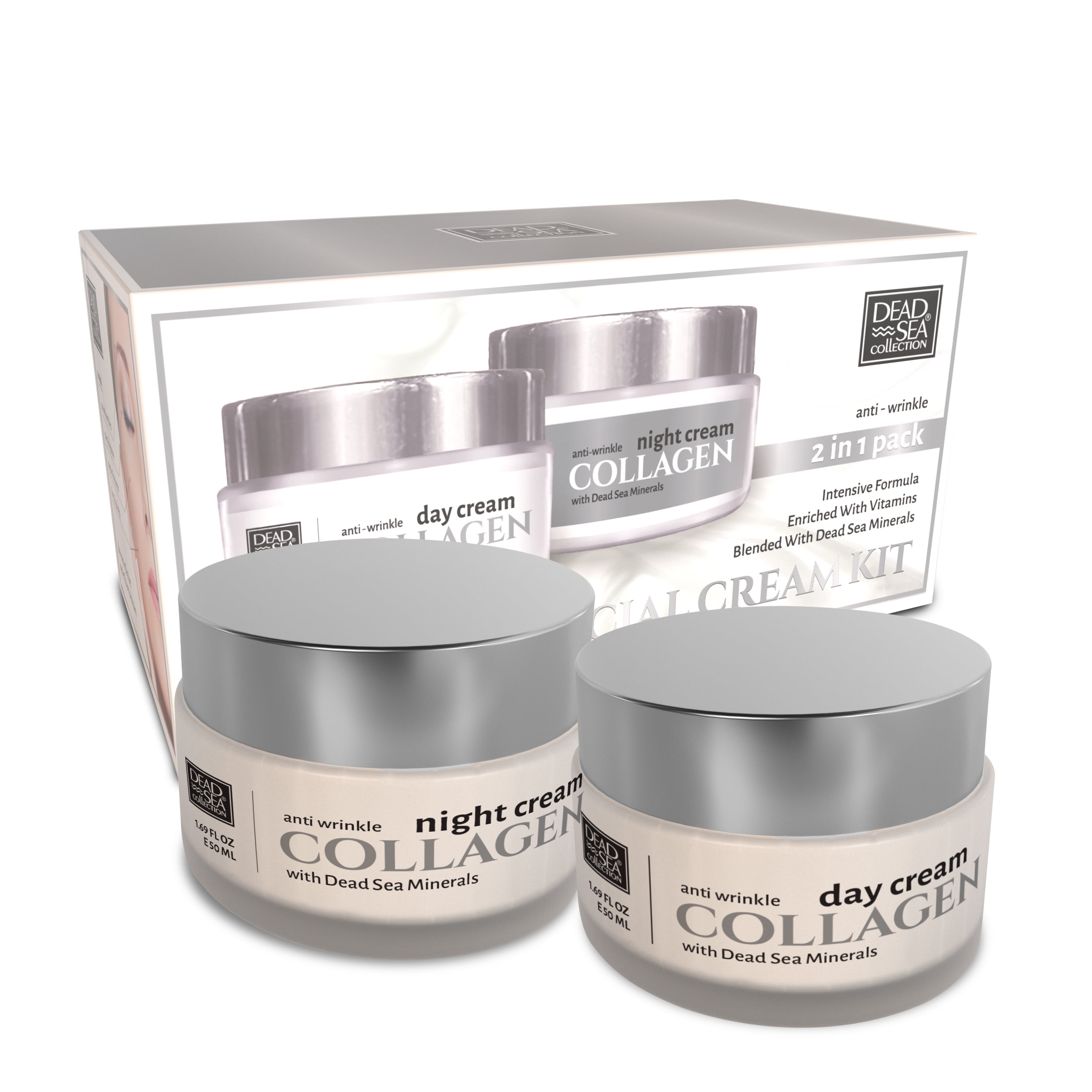 Dead Sea Collection Day and Night Cream Kit with Collagen Anti Aging 3.38 fl.oz