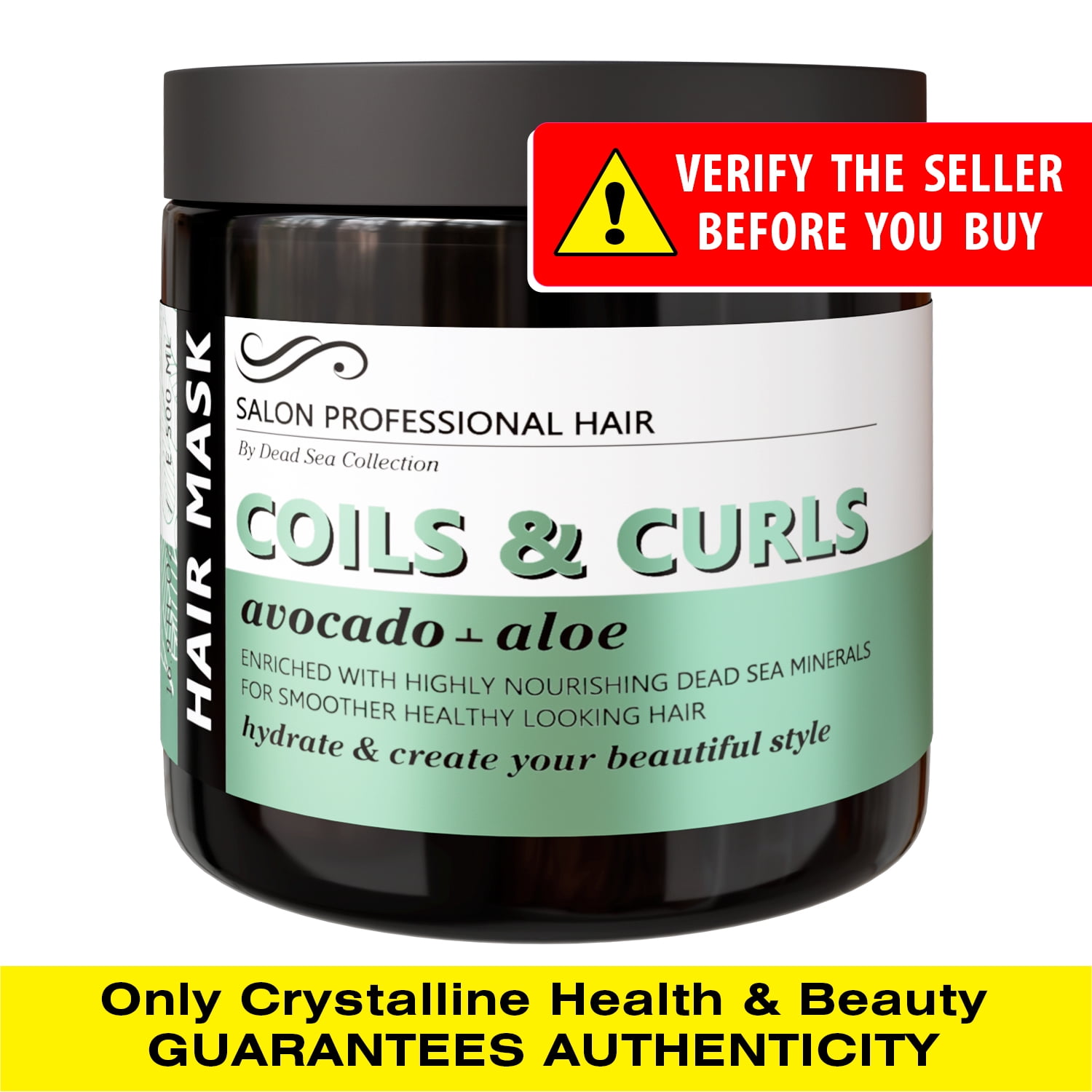 Dead Sea Collection Hair Mask for Curly Hair - with Avocado, Aloe and Nourishing Dead Sea Minerals - Repair, Strengthens and Moisturizes Hair - 16.9 fl. Oz