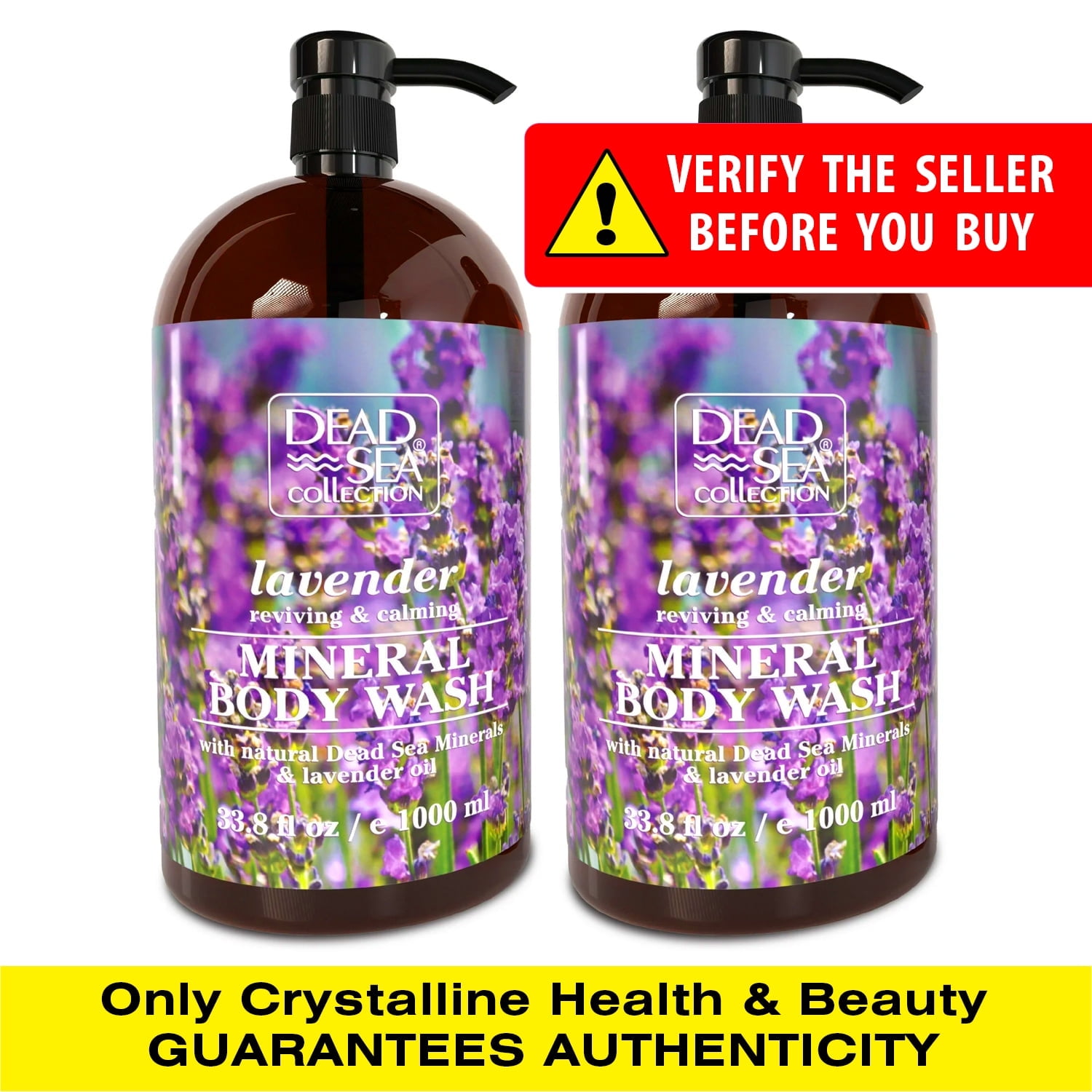 Dead Sea Collection Body Wash, Lavender Oil and Dead Sea Minerals, Pack of 2, 33.8 oz Each