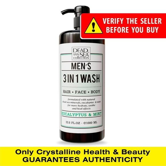 Dead Sea Collection Men's 3-in-1 Body, Face & Hair Wash, Eucalyptus and Mint, 33.8 oz