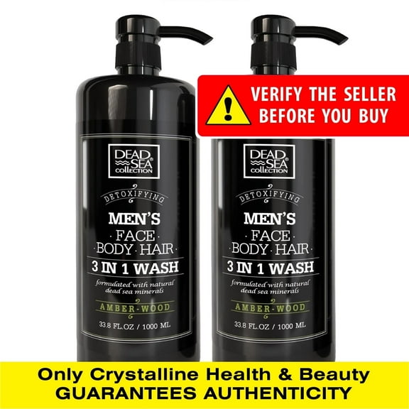 Dead Sea Collection Men’s 3-in-1 Body Wash, Amberwood Oil, Pack of 2, 33.8 oz Each