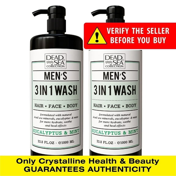 Dead Sea Collection Men’s 3-in-1 Body Wash, Eucalyptus and Mint, Pack of 2, 33.8 oz Each