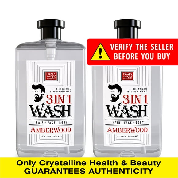 Dead Sea Collection Men's Body Wash with Amber Wood Oil for All Skin Pack of 2 (33.8 fl oz. Each)