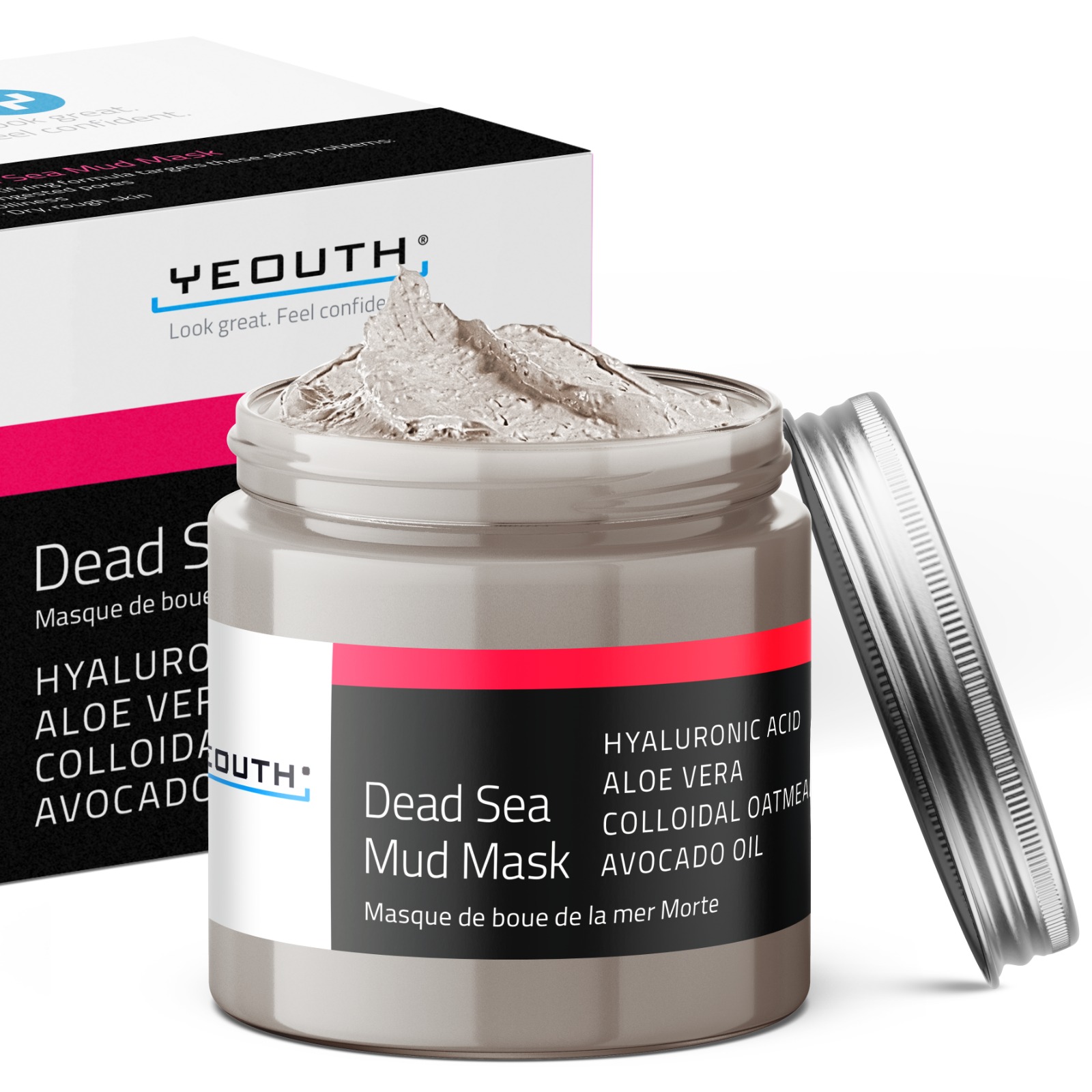 Dead Sea Mud Masks for face with Hyaluronic Acid, Face Masks Skincare Clay Mud for Pore, Wrinkles, Acne & Dark Spots, Anti Aging Facial & Beauty Face Masks for Women & Men by YEOUTH 8oz - image 1 of 7