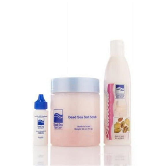 Dead Sea Spa Care DEADSEA-68 32 oz Almond Dry Salt Scrub- 8 oz Almond Lotion- Cuticle Oil Treatment