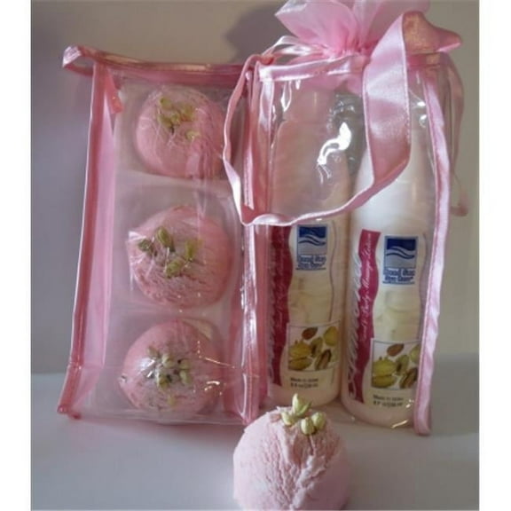 Dead Sea Spa Care DeadSea-BBTAL02 3 Pack Cherry Almond Bubble Bath Truffles, 2 Pack 8 oz Almond Hand & Body Massage Lotion