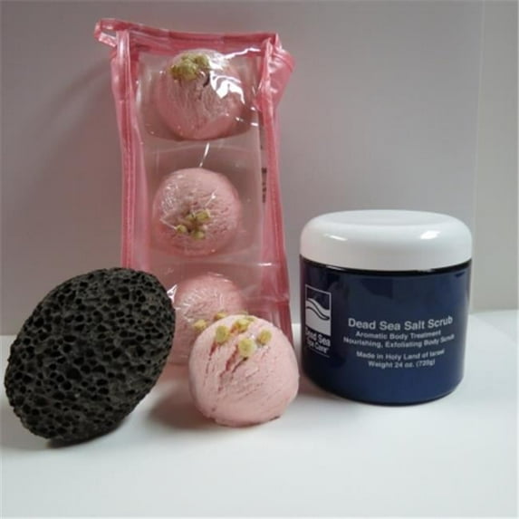 Dead Sea Spa Care DeadSea-BBTAL06 3 Pack Cherry Almond Bubble Bath Truffles, 24 oz Almond Dry Salt Scrub & Pumice Stone