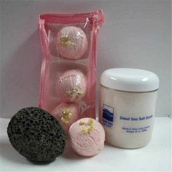 Dead Sea Spa Care DeadSea-BBTAL07 3 Pack Cherry Almond Bubble Bath Truffles, 32 oz Almond Dry Salt Scrub & Pumice Stone