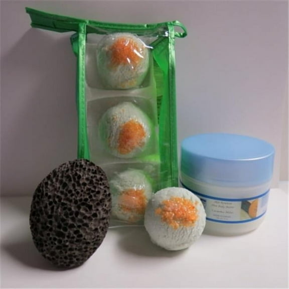 Dead Sea Spa Care DeadSea-BBTCM04 3 Pack Cucumber & Melon Bubble Bath Truffles, 8 oz Cucumber & Melon Shea Body Butter & Pumice Stone