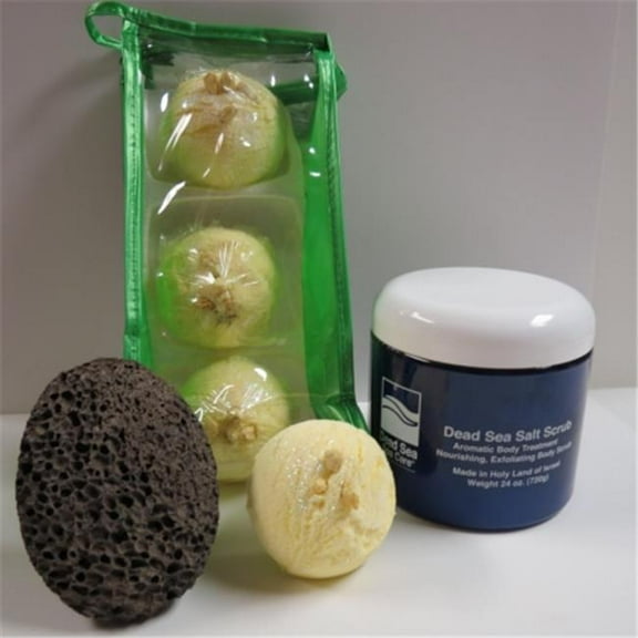 Dead Sea Spa Care DeadSea-BBTCocL04 3 Pack Coconut Lime Bubble Bath Truffles, 24 oz Cucumber & Melon Dry Salt Scrub & Pumice Stone