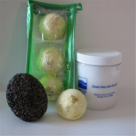 Dead Sea Spa Care DeadSea-BBTCocL05 3 Pack Coconut Lime Bubble Bath Truffles, 32 oz Cucumber & Melon Dry Salt Scrub & Pumice Stone