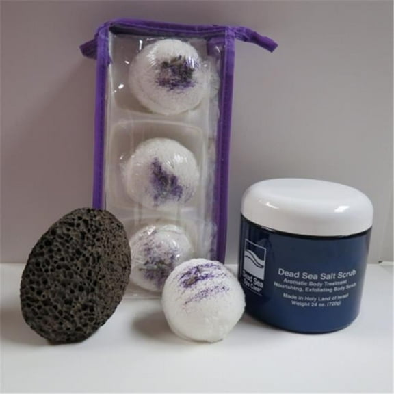 Dead Sea Spa Care DeadSea-BBTLP05 3 Pack Lavender Pomegranates Bubble Bath Truffles, 24 oz Pomegranate Dry Salt Scrub & Pumice Stone