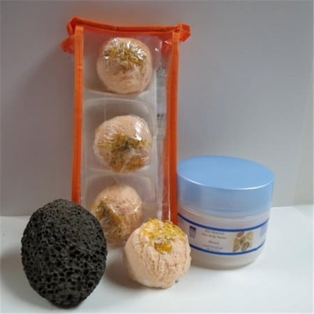 Dead Sea Spa Care DeadSea-BBTMM03 3 Pack Mango Mandarin Bubble Bath Truffles, 8 oz Almond Shea Body Butter & Pumice Stone
