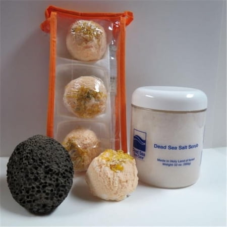 Dead Sea Spa Care DeadSea-BBTMM05 3 Pack Mango Mandarin Bubble Bath Truffles, 32 oz Almond Dry Salt Scrub & Pumice Stone