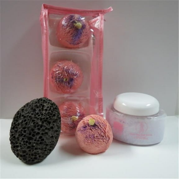 Dead Sea Spa Care DeadSea-BBTRB03 3 Pack Raspberry Boom Bubble Bath Truffles, 10 oz Raspberry Salt Scrub & Pumice Stone