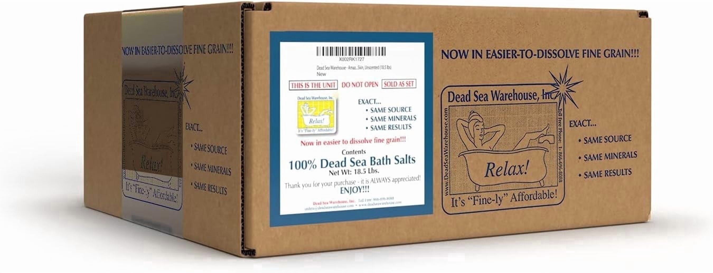 Dead Sea Warehouse – 100% Dead Sea Mineral Bath Salts – Great for Soothing Muscles Aches, Relaxation, Alleviate Skin Issues - Unscented - 18.5lbs