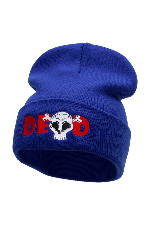 Dead Skull Embroidered 12 Inch Long Knitted Beanie - Royal OSFM