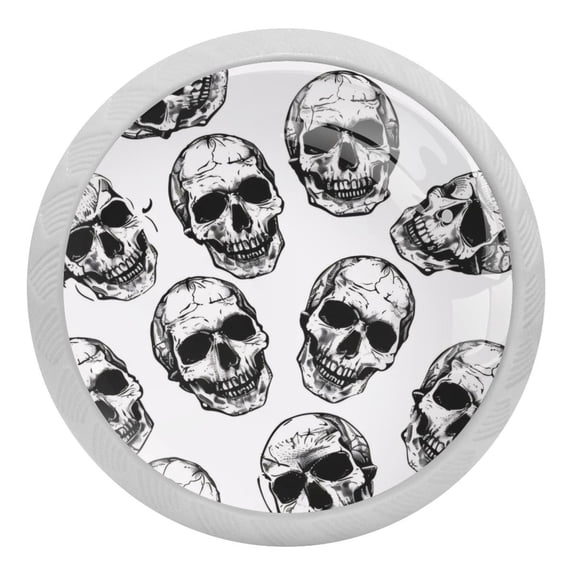 Dead Skull Glow in The Dark Crystal Glass Cabinet Knobs 4 Pcs Drawer Handles for Kitchen Cabinets Dresser Cupboard Wardrobe