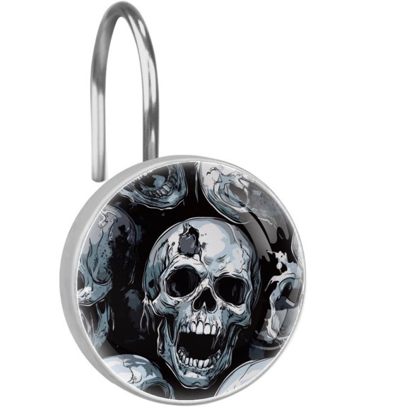 Dead Skulls Shower Curtain Hooks Round Crystal Glass, Set of 12 Shower Curtain Rings - Shower Hooks for Curtain Shower Rings