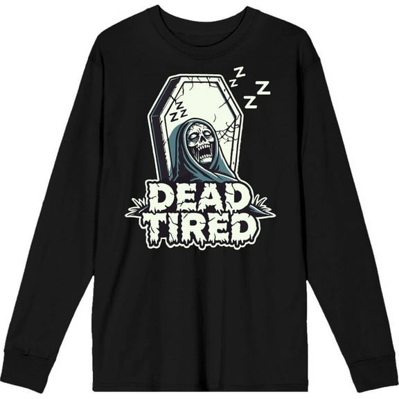 Dead Tired Halloween Zombie Adult Black Crew Neck Long Sleeve Tee-XL
