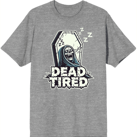 Dead Tired Halloween Zombie Adult Heather Gray Crew Neck Short Sleeve Tee-Medium
