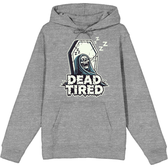 Dead Tired Halloween Zombie Adult Heather Gray Long Sleeve Hoodie-Large