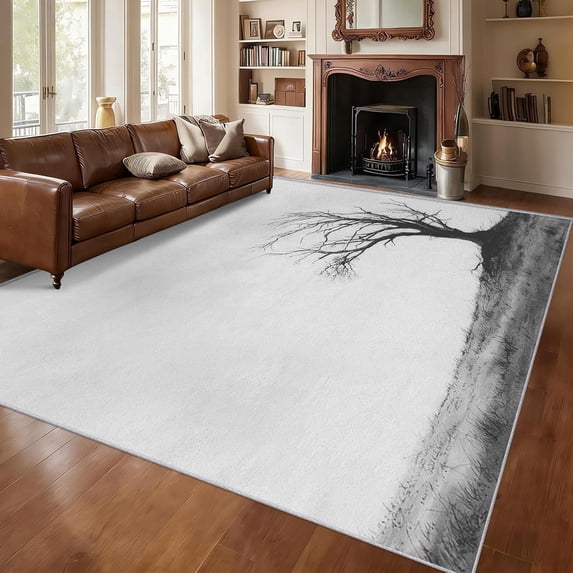 Dead Tree Area Rugs, Black White Minimalist Carpet, Washable Non Slip ...
