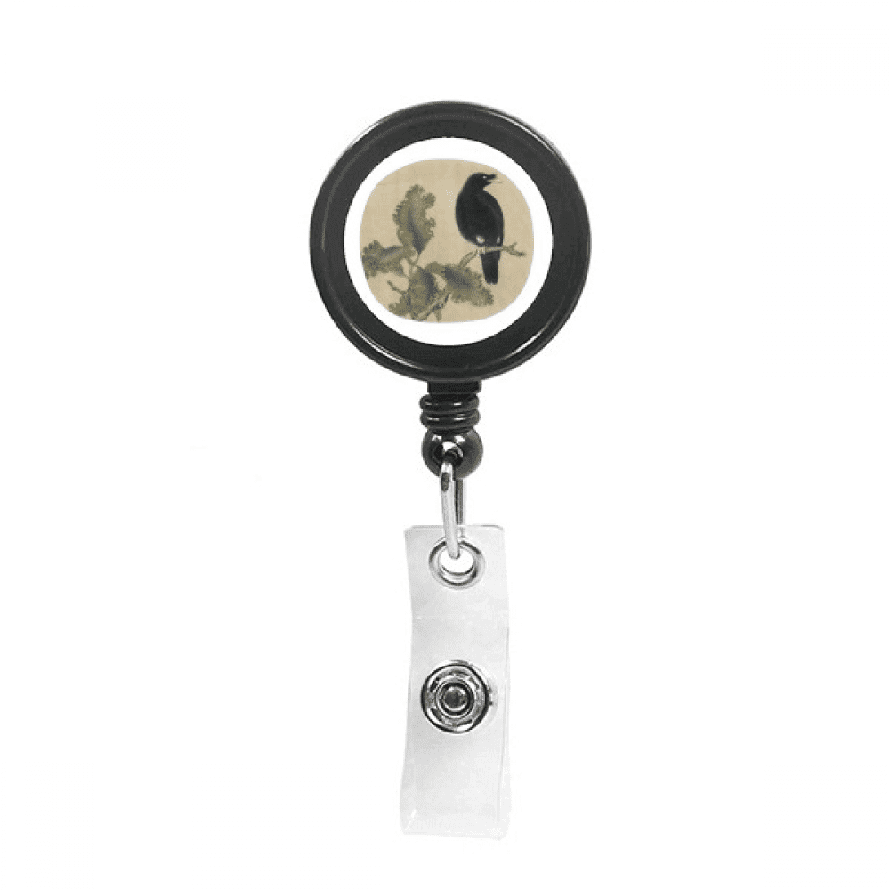 Dead Trees Starling Figure Chinese Painting Retractable Keychain Badge Holder ID Badge