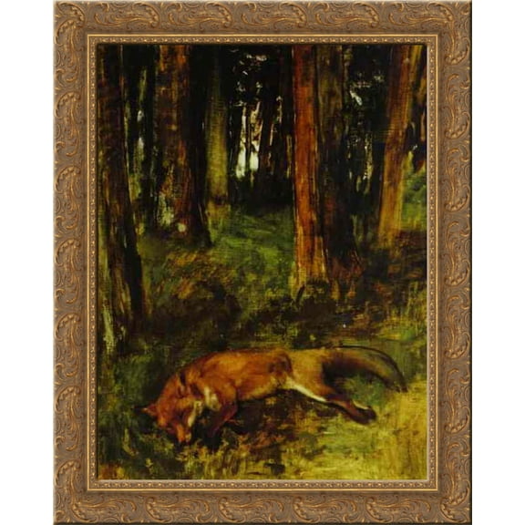 Dead fox lying in the Undergrowth 24x20 Gold Ornate Wood Framed Canvas Art by Edgar Degas