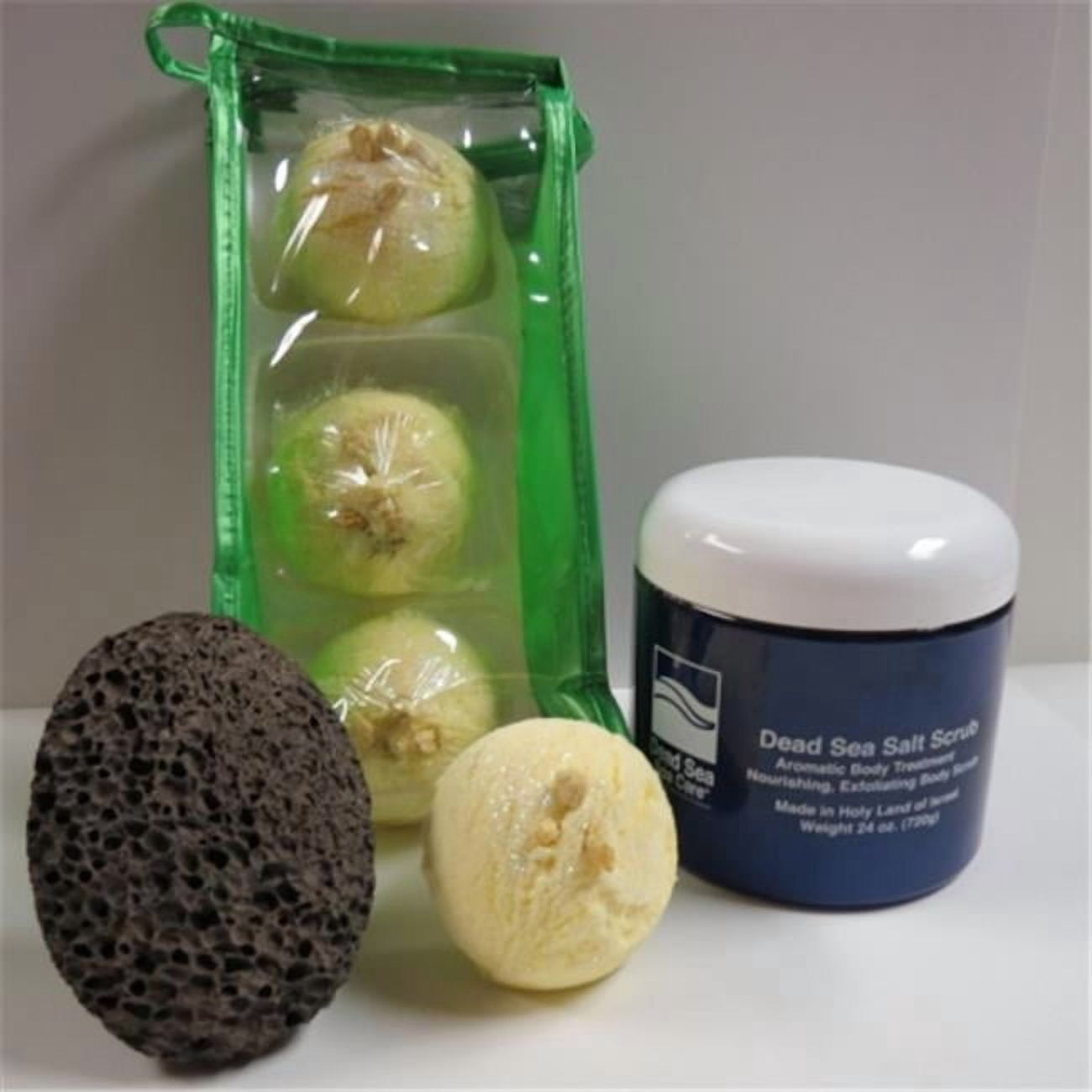 DeadSea-BBTCocL04 3 Pack Coconut Lime Bubble Bath Truffles - 24 oz Cucumber & Melon Dry Salt Scrub & Pumice Stone