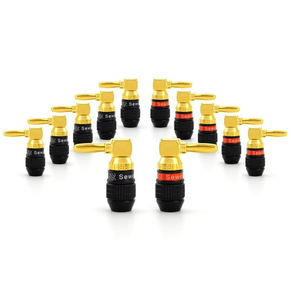 Deadbolt Right-Angle Banana Plugs 24k Gold, Self-Crimp, Low-Profile Speaker Wire Connectors (Up to 10 AWG)