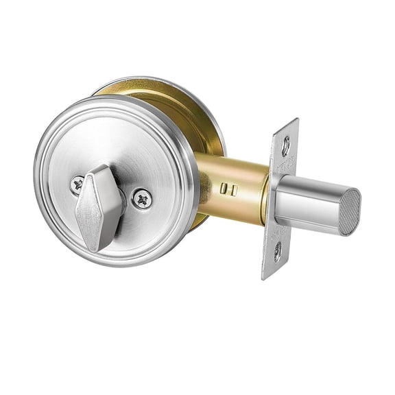 Deadbolt Lock Single Cylinder, Satin Nickel - Keyed 1 Side, 3 Keys - Round Front, Adjustable Latch, Secure Door Lock for Interior/Exterior Doors