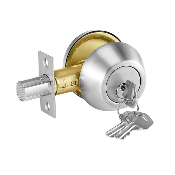 Deadbolt Lock for Entry Door, Single Cylinder Keyed 1 Side, Fits Standard Doors, Full Metal with 3 Keys, Satin Nickel